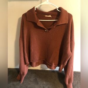 Maroon Cropped Sweater with Buttons